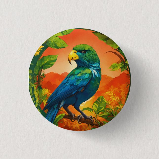 Exclusive Parrot Design Round Button – Vibrant Tro (Front)
