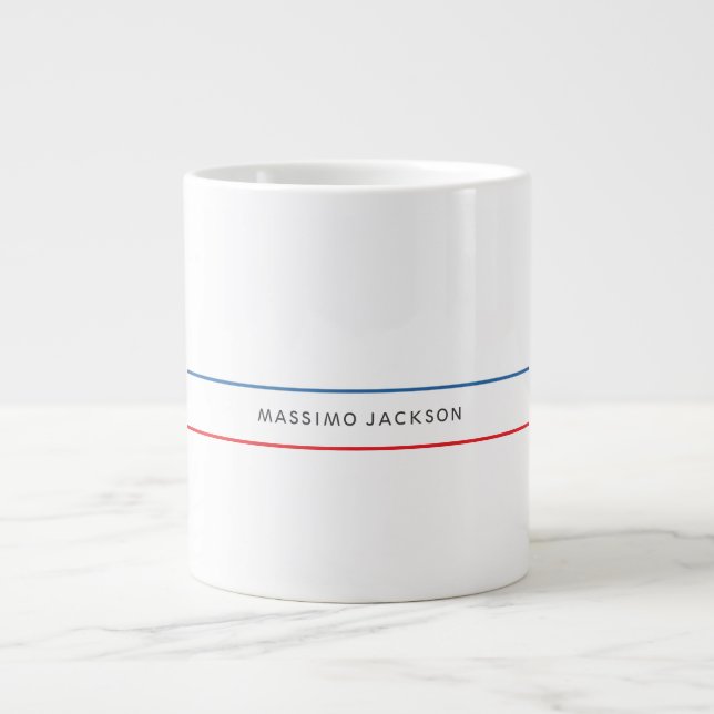 Exclusive Personal Modern Blue Red White Large Coffee Mug (Front)