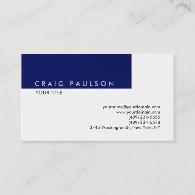 Exclusive Plain Blue White Professional Business Card (Front)