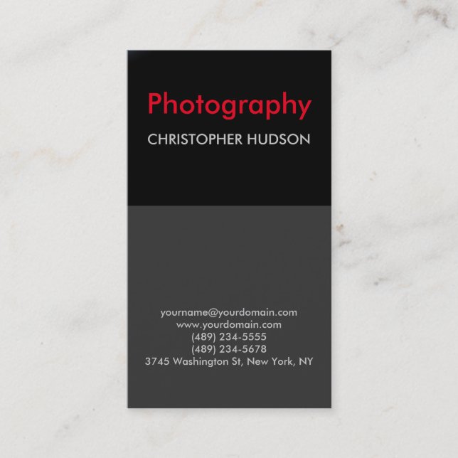 Exclusive Red black Grey Photography Business Card (Front)