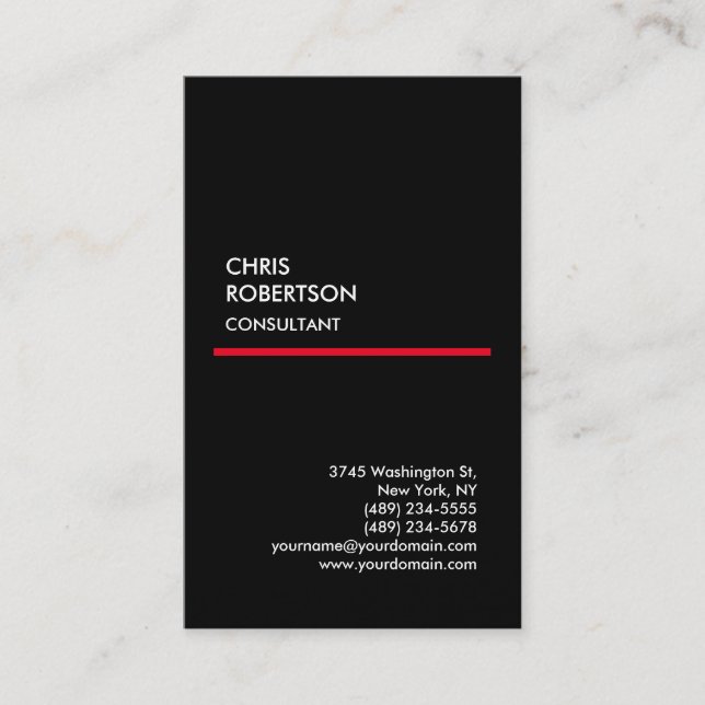 Exclusive Special Black Red Modern Unique Business Card (Front)