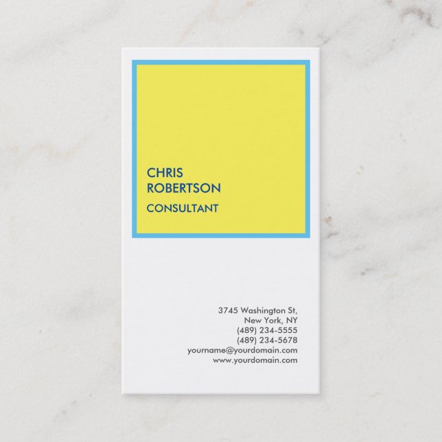 Exclusive Special Blue Yellow White Business Card (Front)