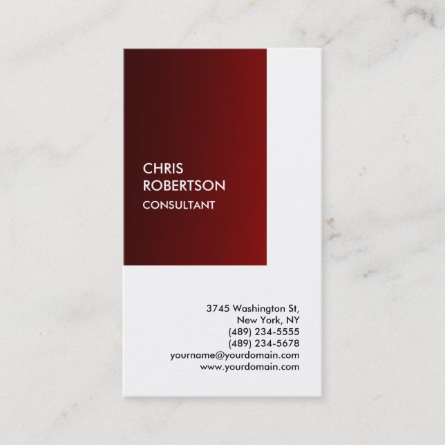Exclusive Special Dark Red White Private Unique Business Card (Front)