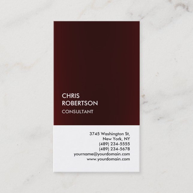 Exclusive Special Dark Red White Unique Business Card (Front)