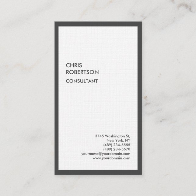 Exclusive Special Grey Border Modern Linen Business Card (Front)