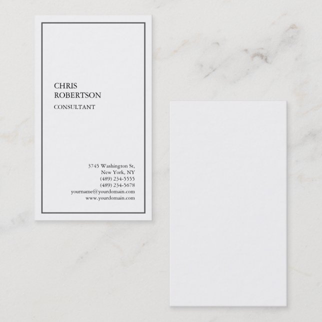 Exclusive Special Grey Border White Modern Unique  Business Card (Front/Back)