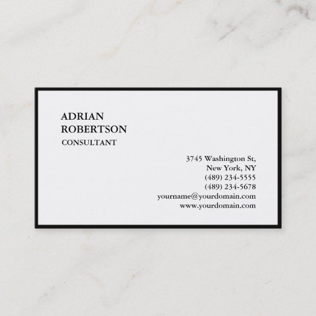 Exclusive Special Plain Black Frame White Trendy Business Card (Front)