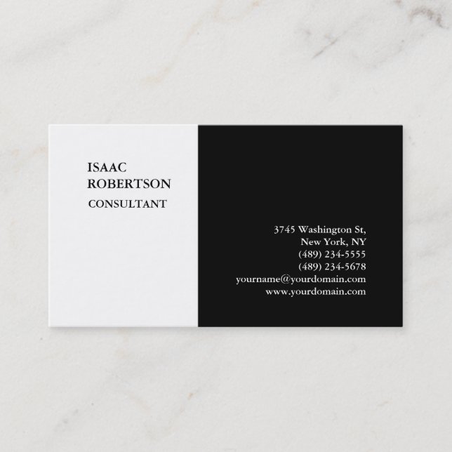 Exclusive Special Plain Black White Trendy Business Card (Front)