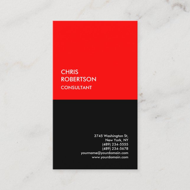 Exclusive Special Red Black Modern Minimalist Business Card (Front)
