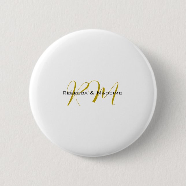 Exclusive Unique Gold Colour Monogram Modern Name 6 Cm Round Badge (Front)