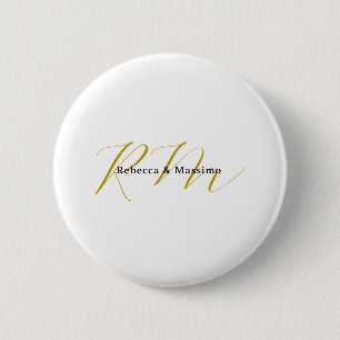 Exclusive Unique Gold Colour Monogram Modern Name 6 Cm Round Badge