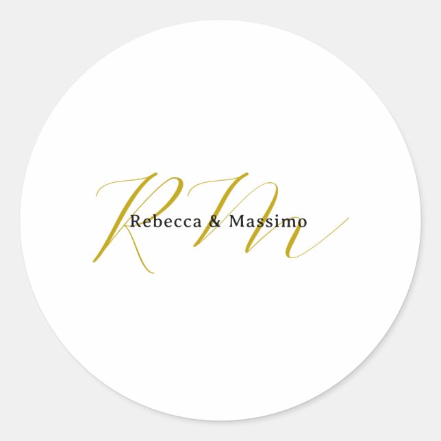 Exclusive Unique Gold Colour Monogram Modern Name Classic Round Sticker (Front)