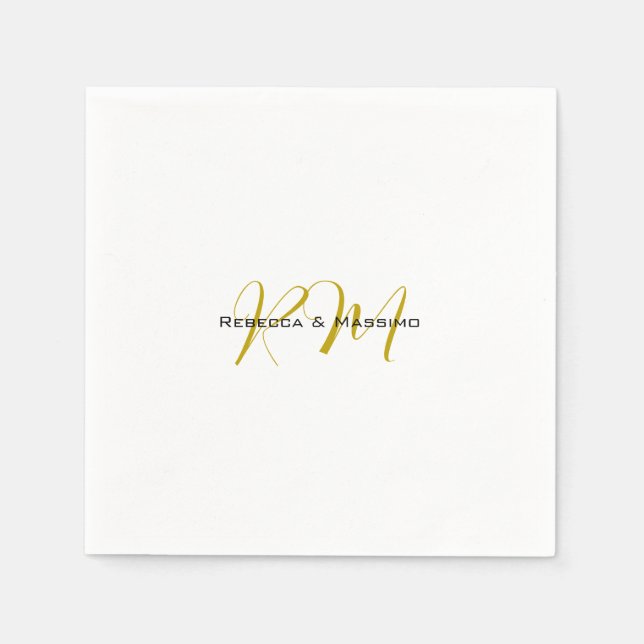 Exclusive Unique Gold Colour Monogram Modern Name Napkin (Front)