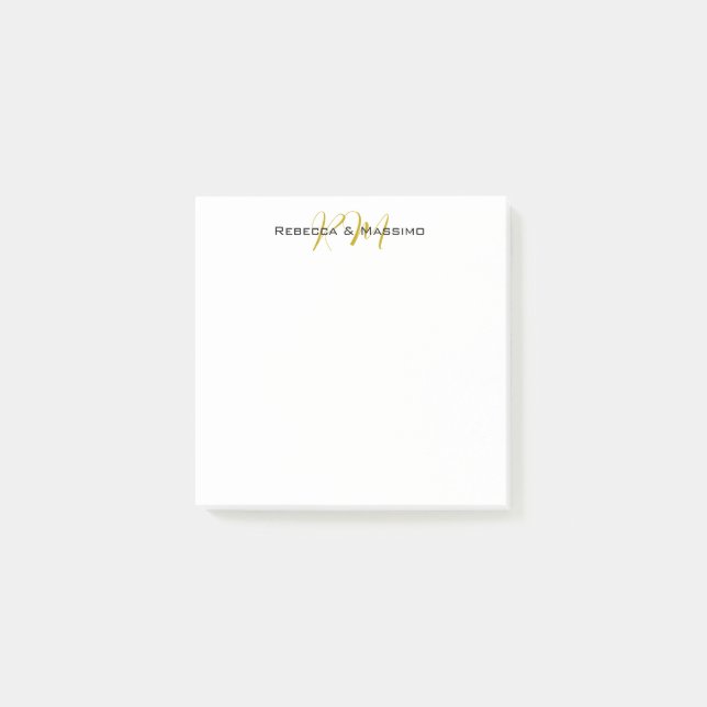 Exclusive Unique Gold Colour Monogram Modern Name Post-it Notes (Front)