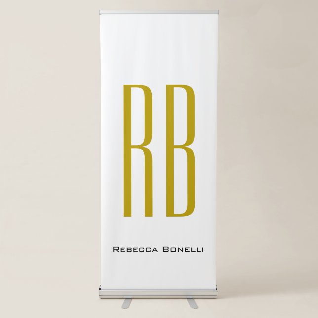 Exclusive Unique Gold Colour Monogram Modern Name Retractable Banner (Front)