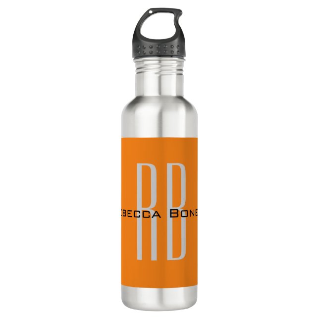 Exclusive Unique Orange Initials Monogram Modern 710 Ml Water Bottle (Front)