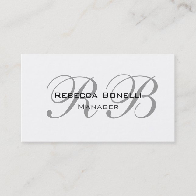 Exclusive Unique White Grey Monogram Manager Business Card (Front)