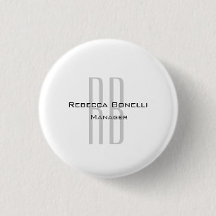 Exclusive Unique White Grey Monogram Modern 3 Cm Round Badge