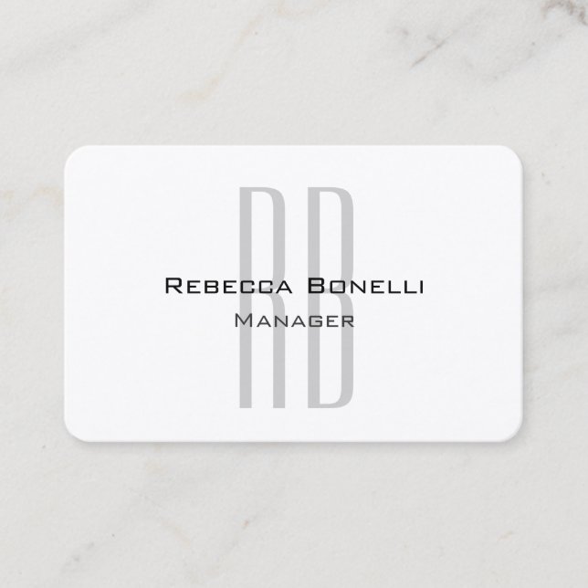 Exclusive Unique White Grey Monogram Modern Business Card (Front)