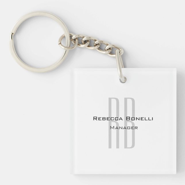 Exclusive Unique White Grey Monogram Modern Key Ring (Front)