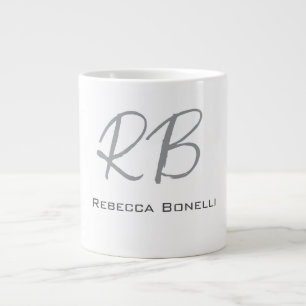 Exclusive Unique White Grey Monogram Modern Large Coffee Mug
