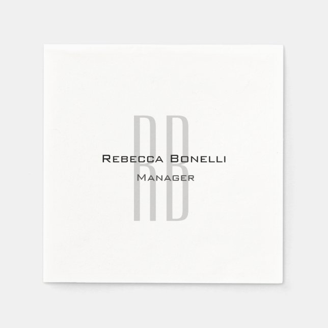 Exclusive Unique White Grey Monogram Modern Napkin (Front)