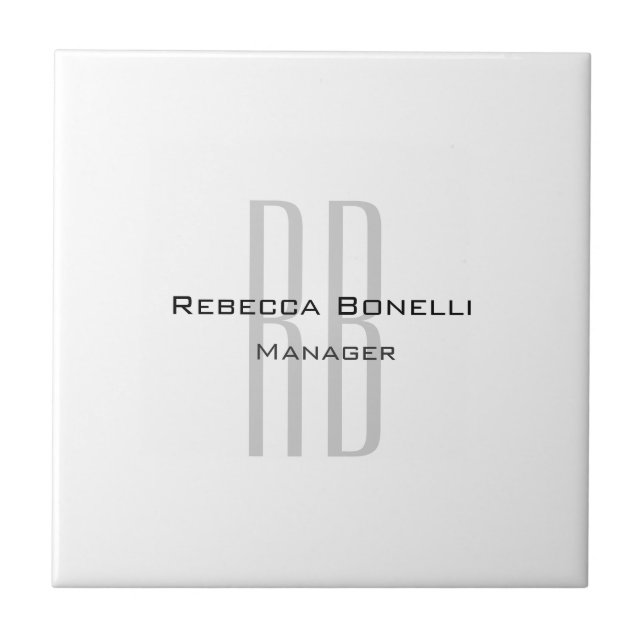 Exclusive Unique White Grey Monogram Modern Tile (Front)
