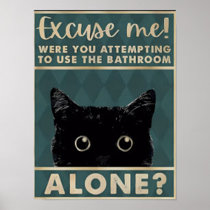 Excuae me！the bathroom alone？Funny Dark Cat Poster