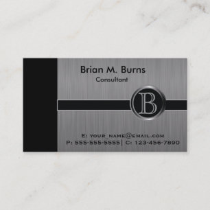 Executive Black Brush Steel Monogram Business Card