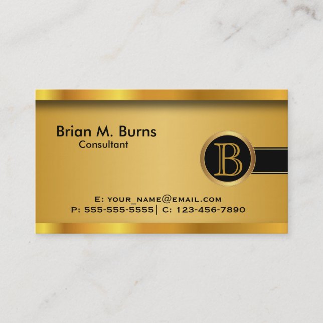 Executive Black Gold |  DIY Monogram Business Card (Front)