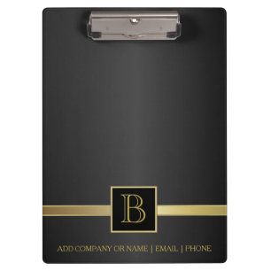 Executive Black & Gold Monogram Design Clipboard