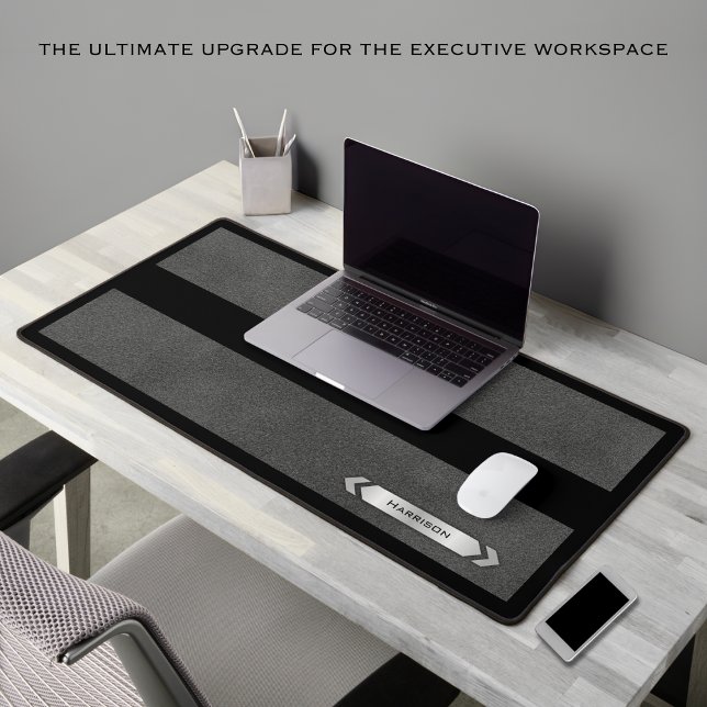 Executive Black Gray Minimalist For Him Desk Mat (Designed to be a thoughtful and high-end gift for a boss, manager, or client)