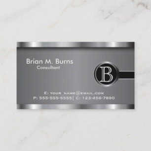 Executive Black Steel Monogram Business Card