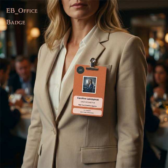 Executive Burnt Orange Leather Custom Logo ID Badg Badge (Chic Burnt Orange Leather Custom Logo Photo ID Vertical Badge. Size: 2.13” x 3.38”)
