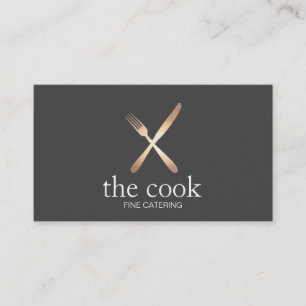 Executive Chef Elegant Gold Fork & Knife Caterer Business Card