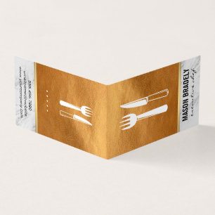 Executive Chef Gold Leather Marble Trim Business Card