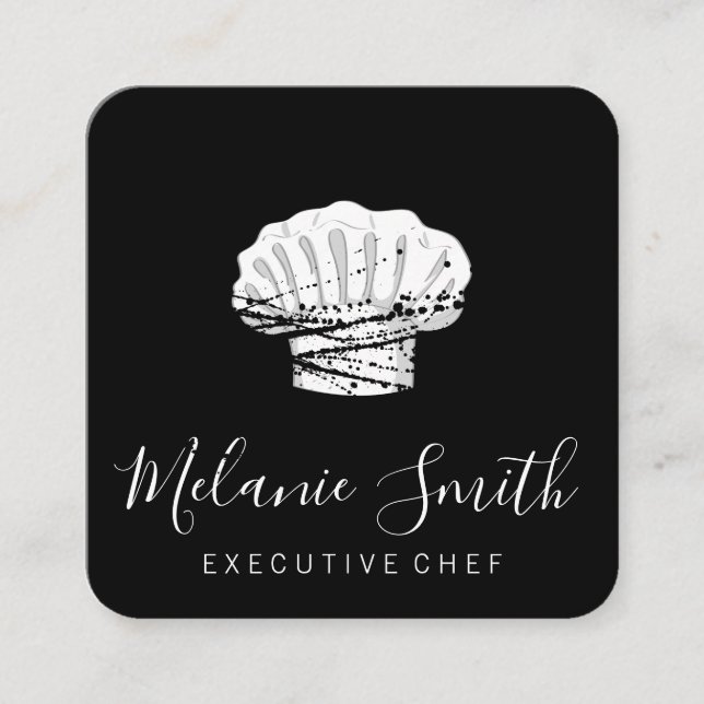 Executive Chef Hat and Knife Square Business Card (Front)