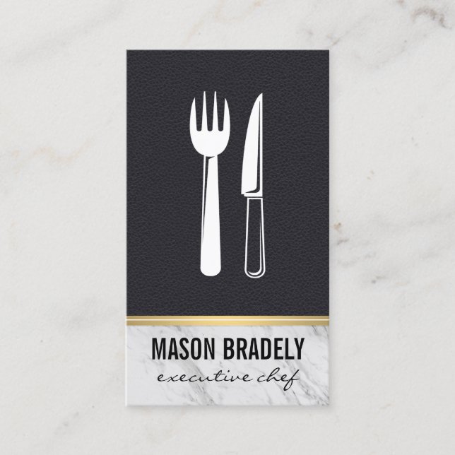 Executive Chef Leather Marble Trim Business Card (Front)