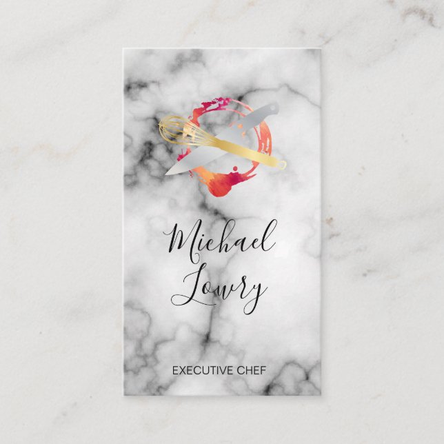 Executive Chef Marble Contemporary Watercolor Business Card (Front)