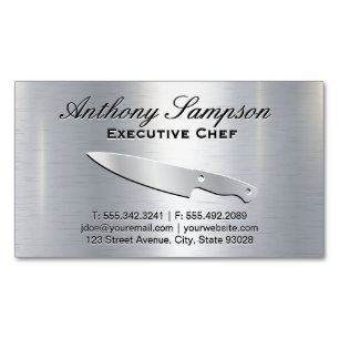 Executive Chef Silver Metallic Gloss Background Magnetic Business Card