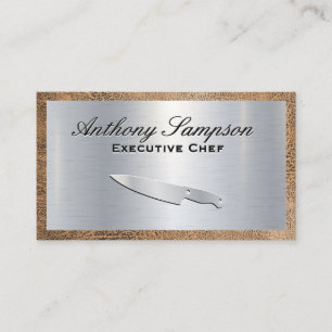 Executive Chef   Silver Metallic   Leather Border Business Card