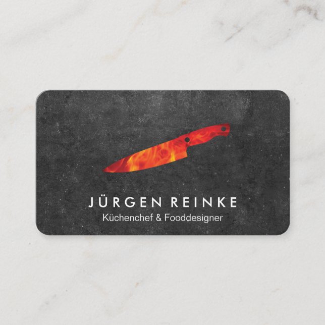 Executive Chef Slate Fire Knife Business Card (Front)