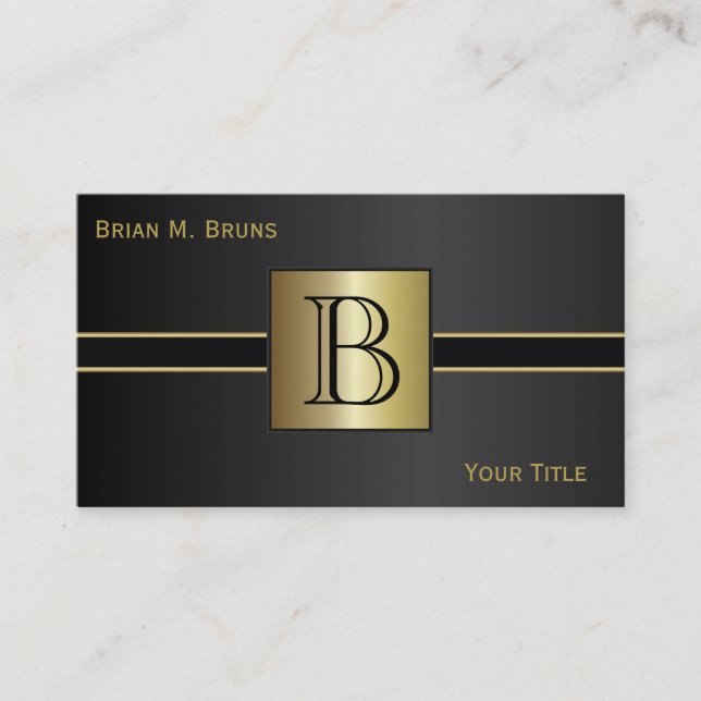 Executive Classic Black Monogram Business Card (Front)