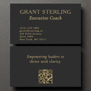 Executive Coach Minimalist Black Gold QR Code  Business Card