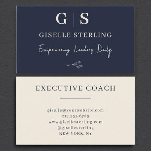 Executive Coach Monogram Elegant Navy Blue Cream Business Card