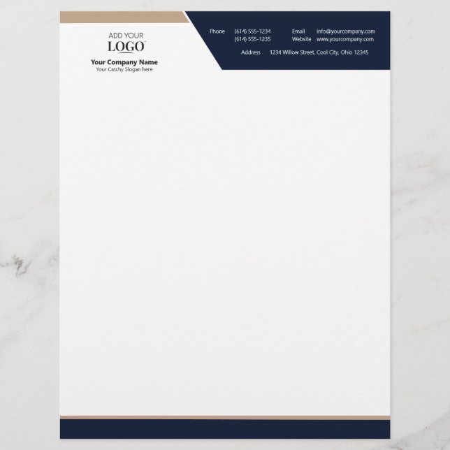 Executive Correspondence Logo Branding Modern Navy Custom Letterhead (Front)