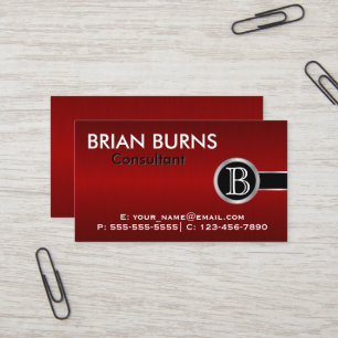 Executive Dark Red Brush and  Sliver Monogram Business Card