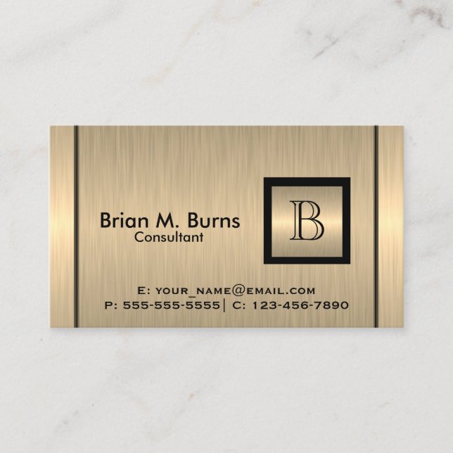 Executive Gold Brush Steel with a Monogram Business Card (Front)