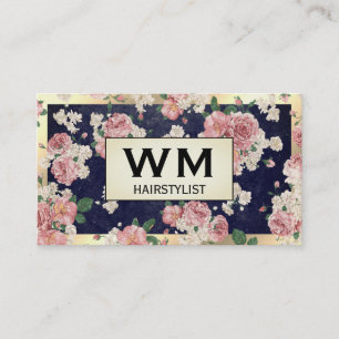 Executive Gold Frame Blue Slate Floral Pattern Business Card