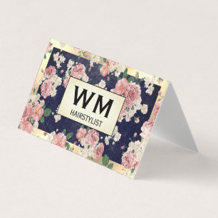 Executive Gold Frame Blue Slate Floral Pattern Business Card